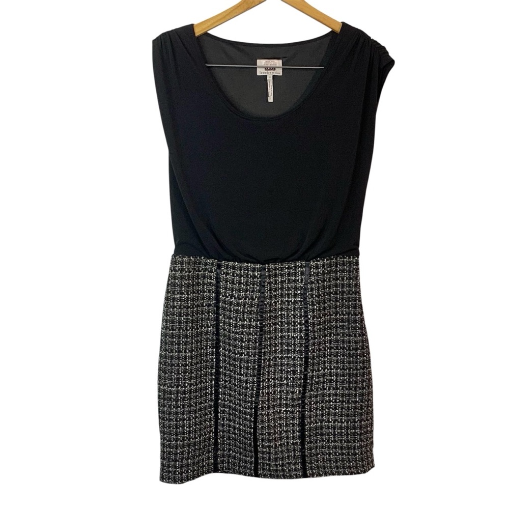 LAUNDRY by Design Cap Sleeve Black Top Tweed Bottom Dress Sz 12